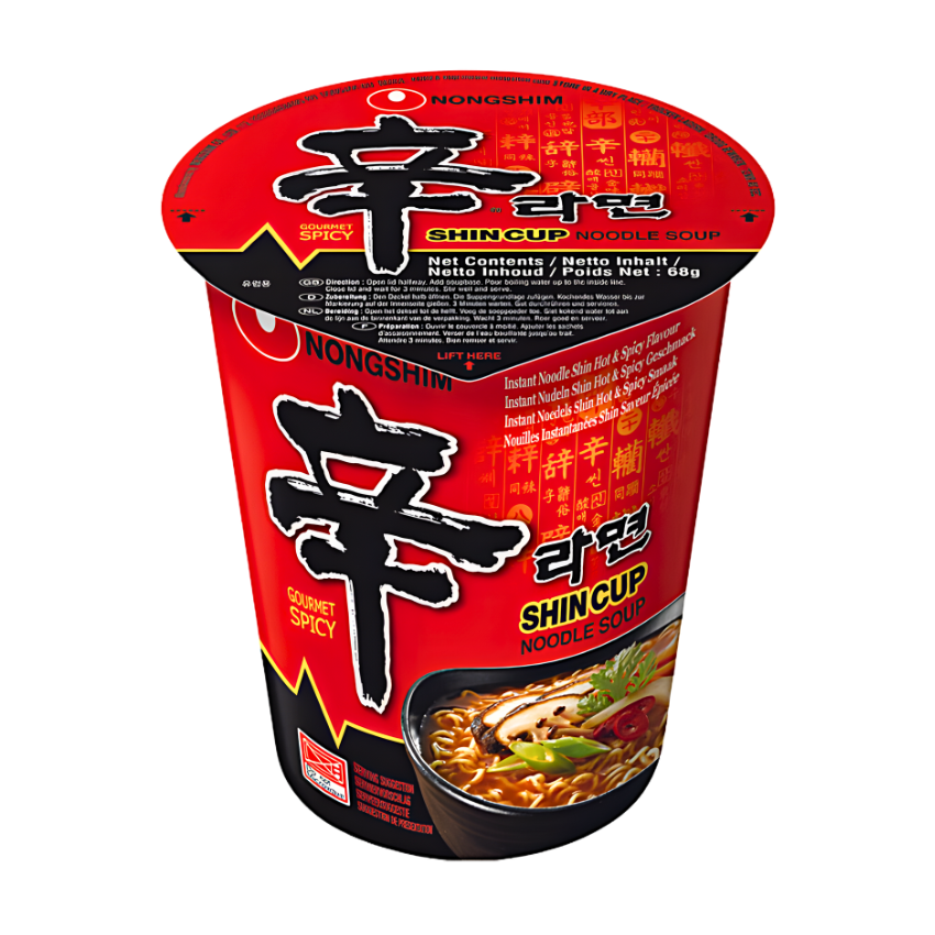 Nongshim Shin Cup Korean Noodles Gourmet Spicy 68g - نودلز نونغشيم شين بكوب كوري فاخرة حارة 68 غ