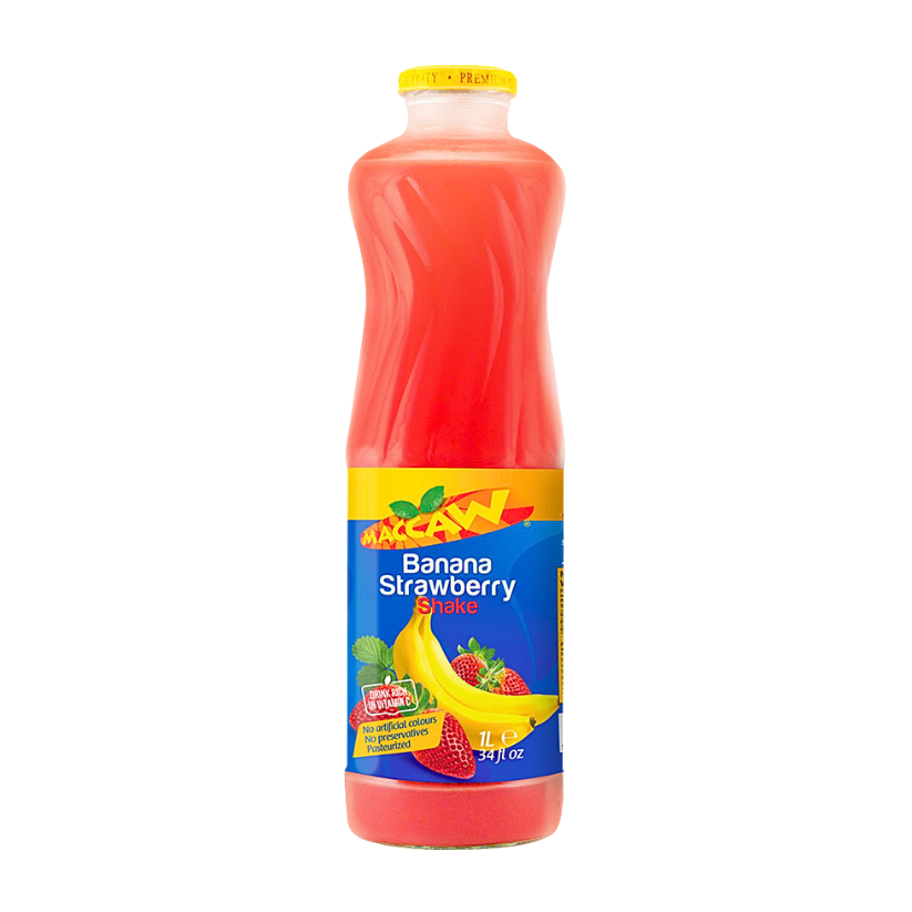 Maccaw banana strawberry shake 1L juice عصير ماكاو فرواله وموز