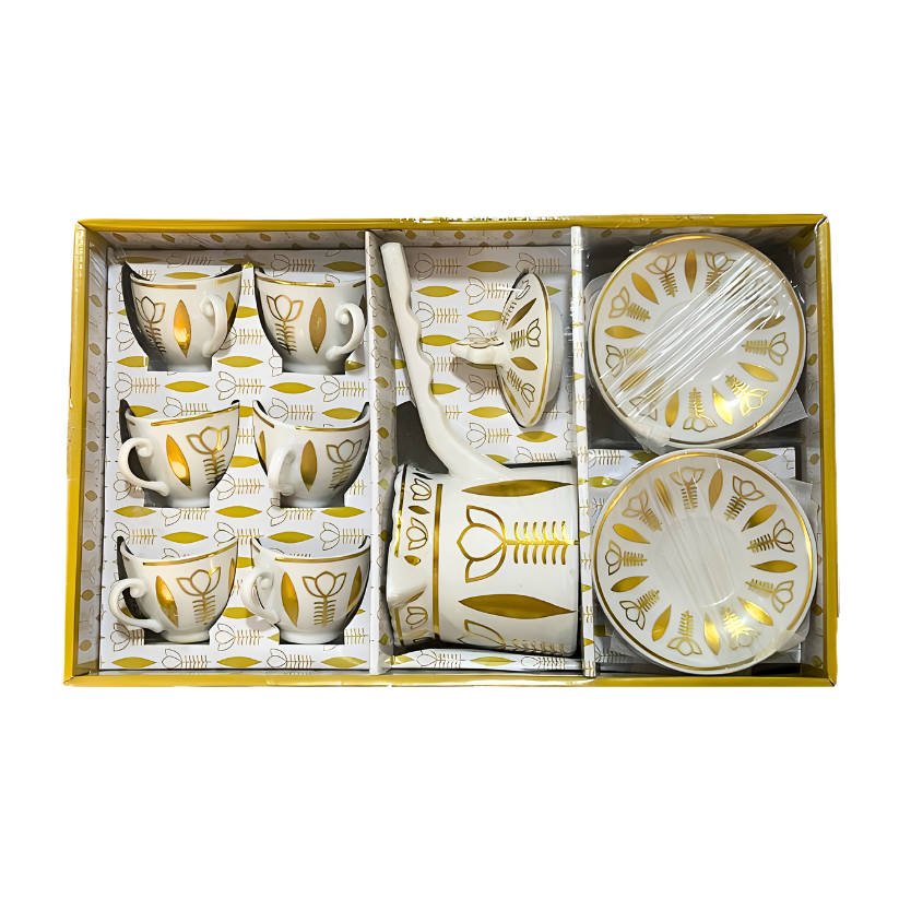 Luxury Arabic Coffee Set White & Gold 14-Piece Set - طقم قهوة عربي فاخر  أبيض وذهبي 14 قطعة