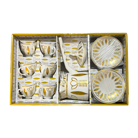 Luxury Arabic Coffee Set White & Gold 14-Piece Set - طقم قهوة عربي فاخر  أبيض وذهبي 14 قطعة