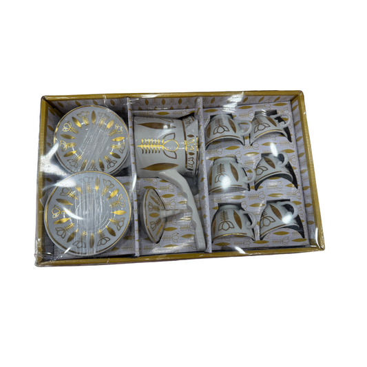 Luxury Arabic Coffee Set White & Gold 12-Piece Set - طقم قهوة عربي فاخر  أبيض وذهبي ١٢ قطعة